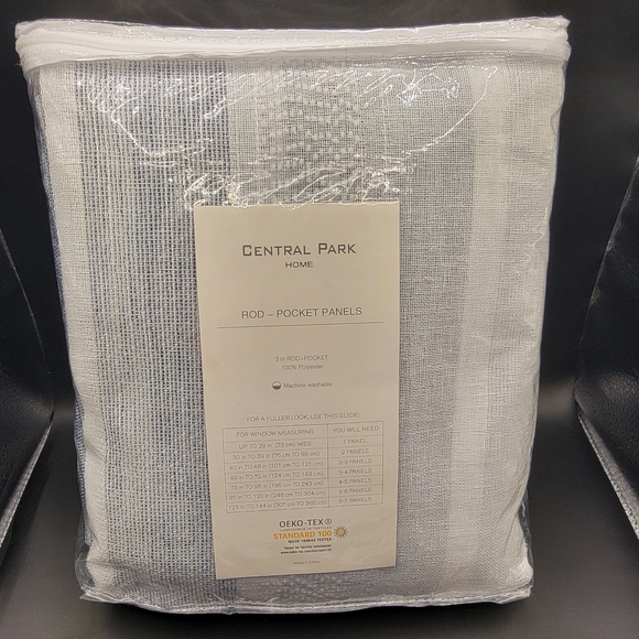 Central Park Sheer Navy Blue and White Stripe Farmhouse Curtains 40in x 95in NEW - Picture 1 of 2